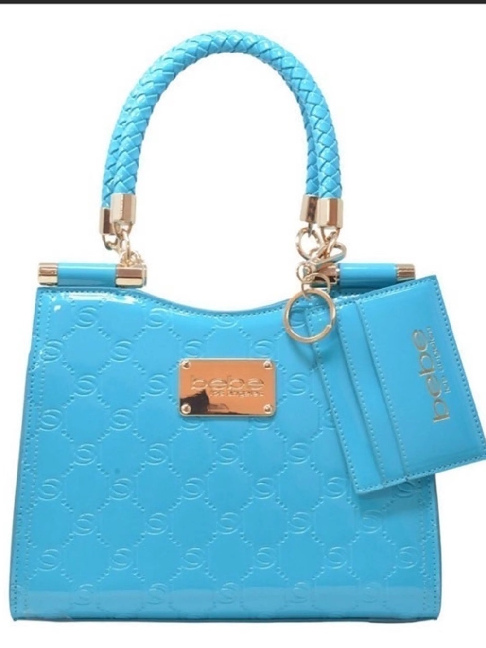 NWT bebe Patent Turquoise Satchel with Gold Hardware